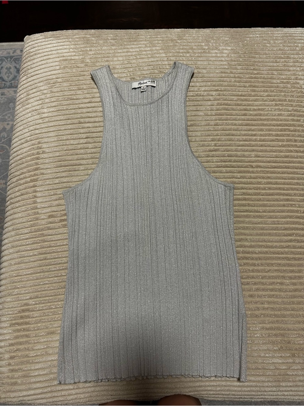 Madewell Silver Ribbed Sleeveless Crewneck Sweater Tank